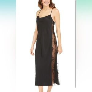 NWOT INC Black Satin Slip Dress w/ Lace Sides